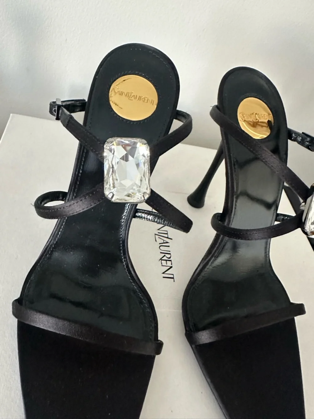 SAINT LAURENT Nero Lydia Diamond Sandal 37.5 - Picture 4 of 10